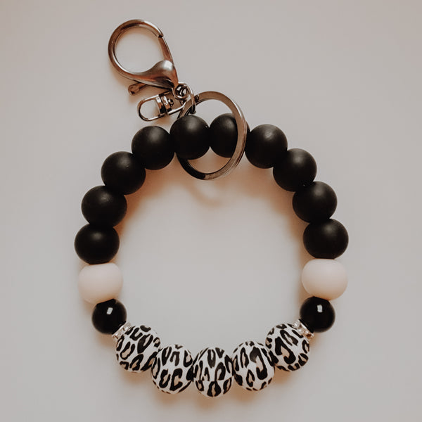 Leopard-jeweled wristlet keychain