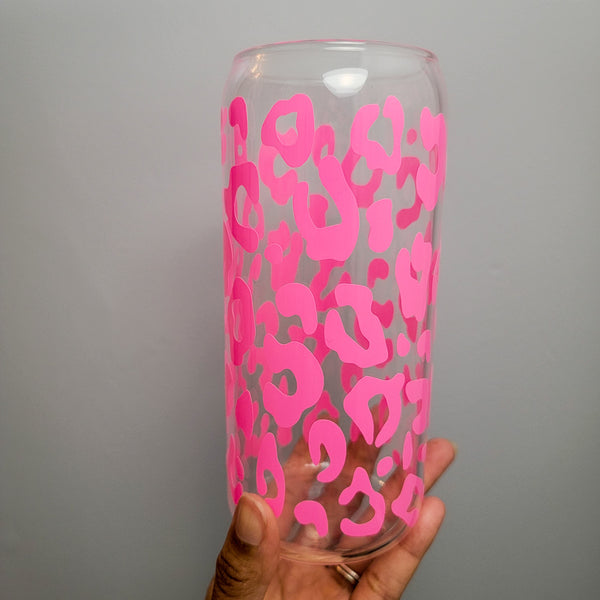 Pink Leopard Libbey Glass 20oz